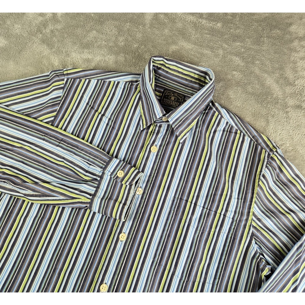 Vintage Lucky Brand Dungarees Shirt Mens Large Blue Green Striped Long Sleeve